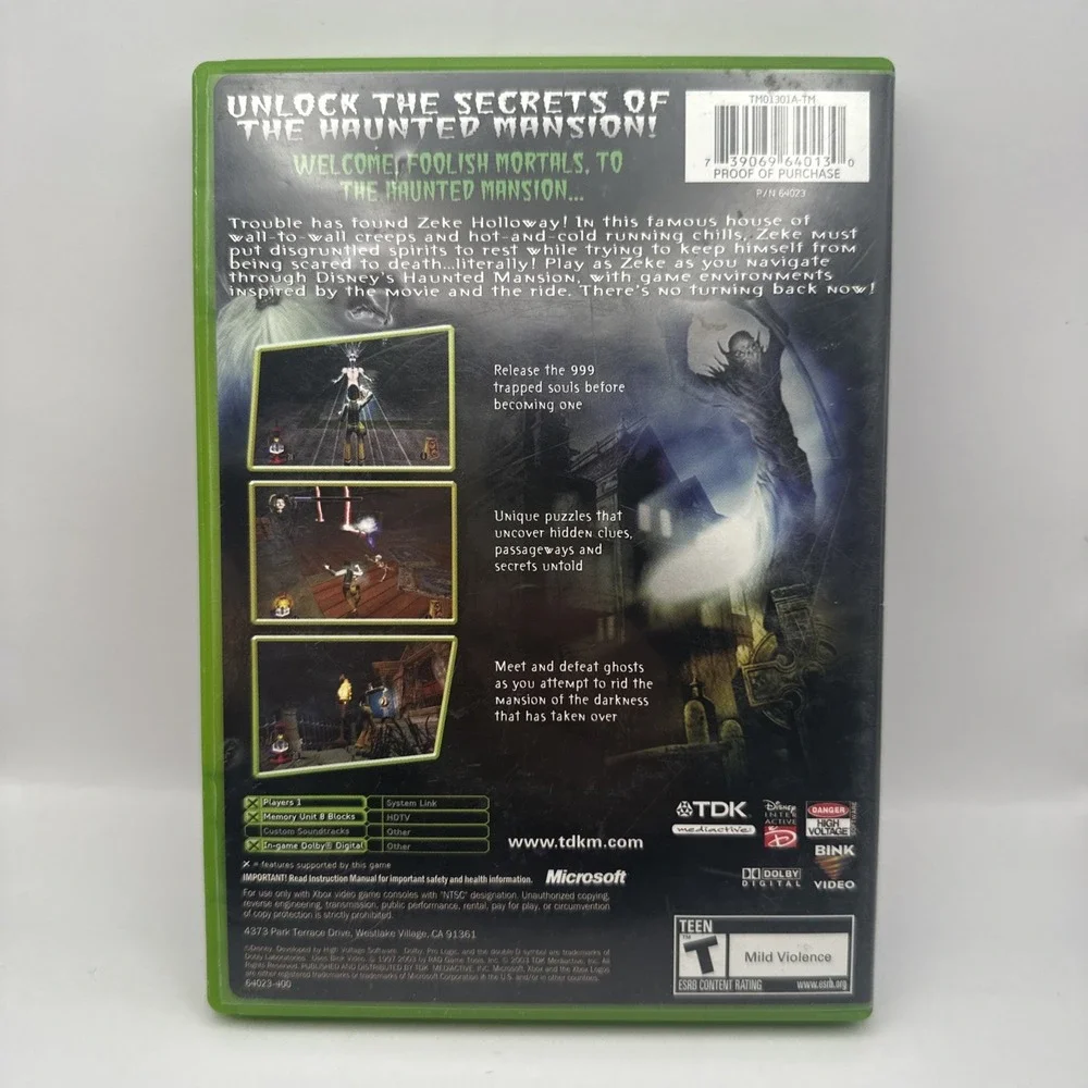 The Haunted Mansion Microsoft Xbox 2003 Excellent Disc TDK